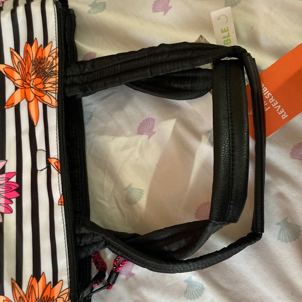 Sakroots Black and White Striped Bag with Pink and Orange Floral Design - Picture 4 of 4